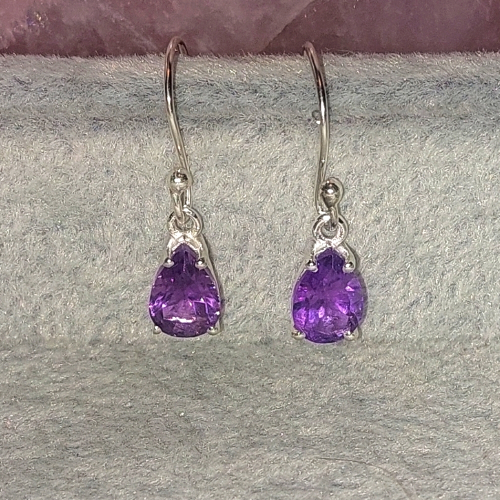 Amethyst Faceted Teardrop Earrings Sterling Silver